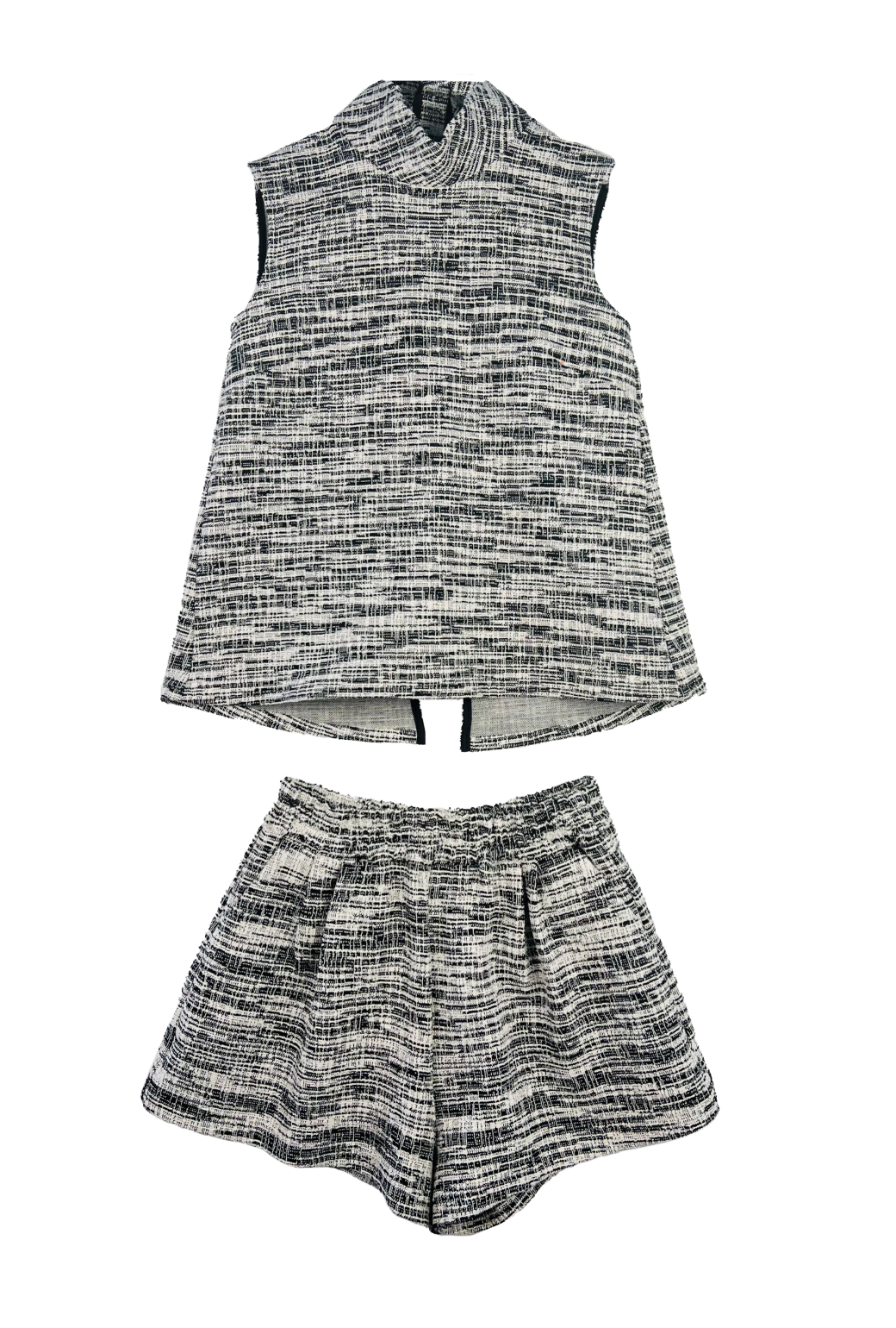 Sleeveless Mod Top & Short Set - Black Tweed Knit