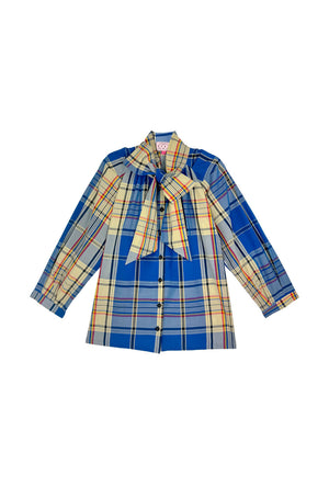 BF Big Bow Blouse - Blue Plaid