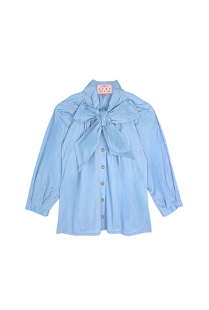 BF Big Bow Blouse - Blue Poplin