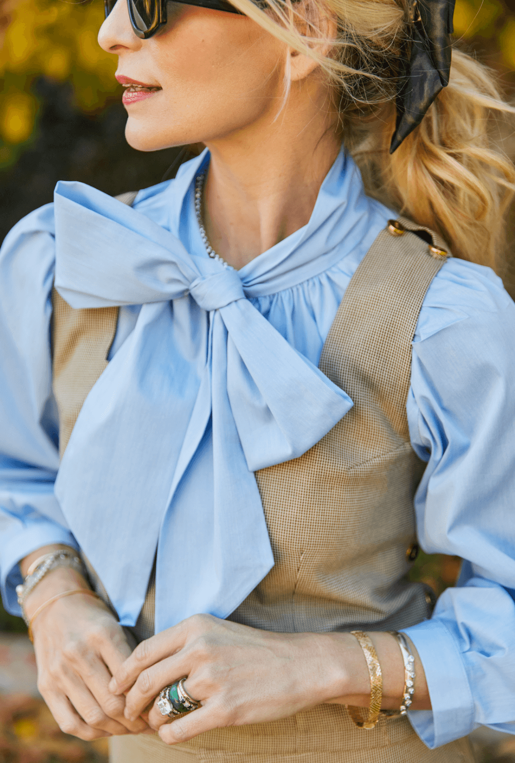 BF Big Bow Blouse - Blue Poplin