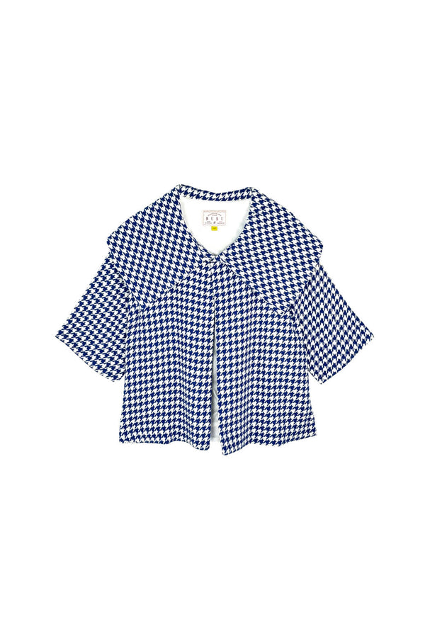 BF Cropped Car Coat -  Blue Houndstooth