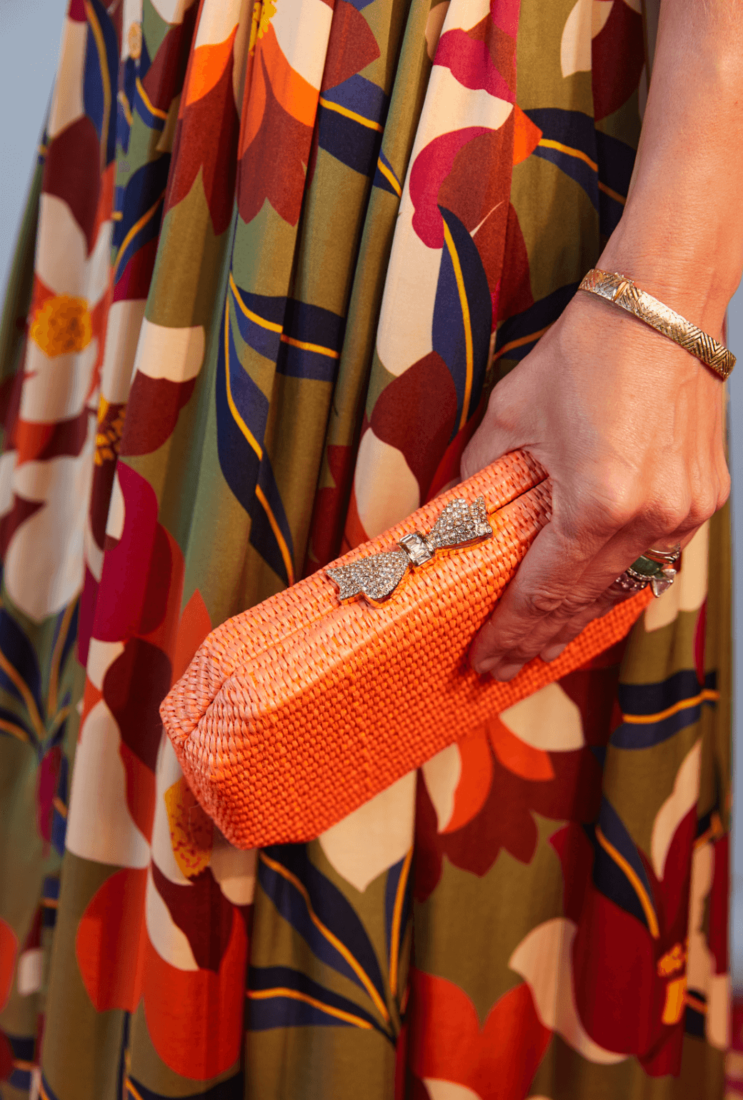 Bedazzled Raffia Clutch - Coral