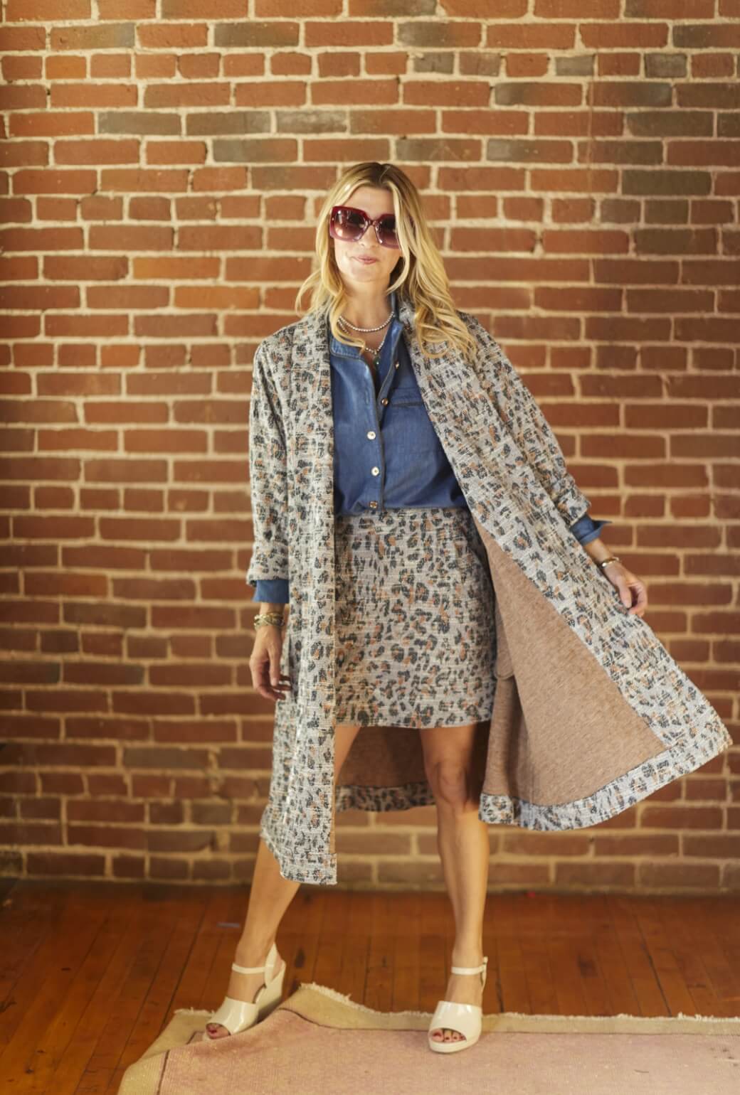 Belted Swing Coat - Navy Cheetah