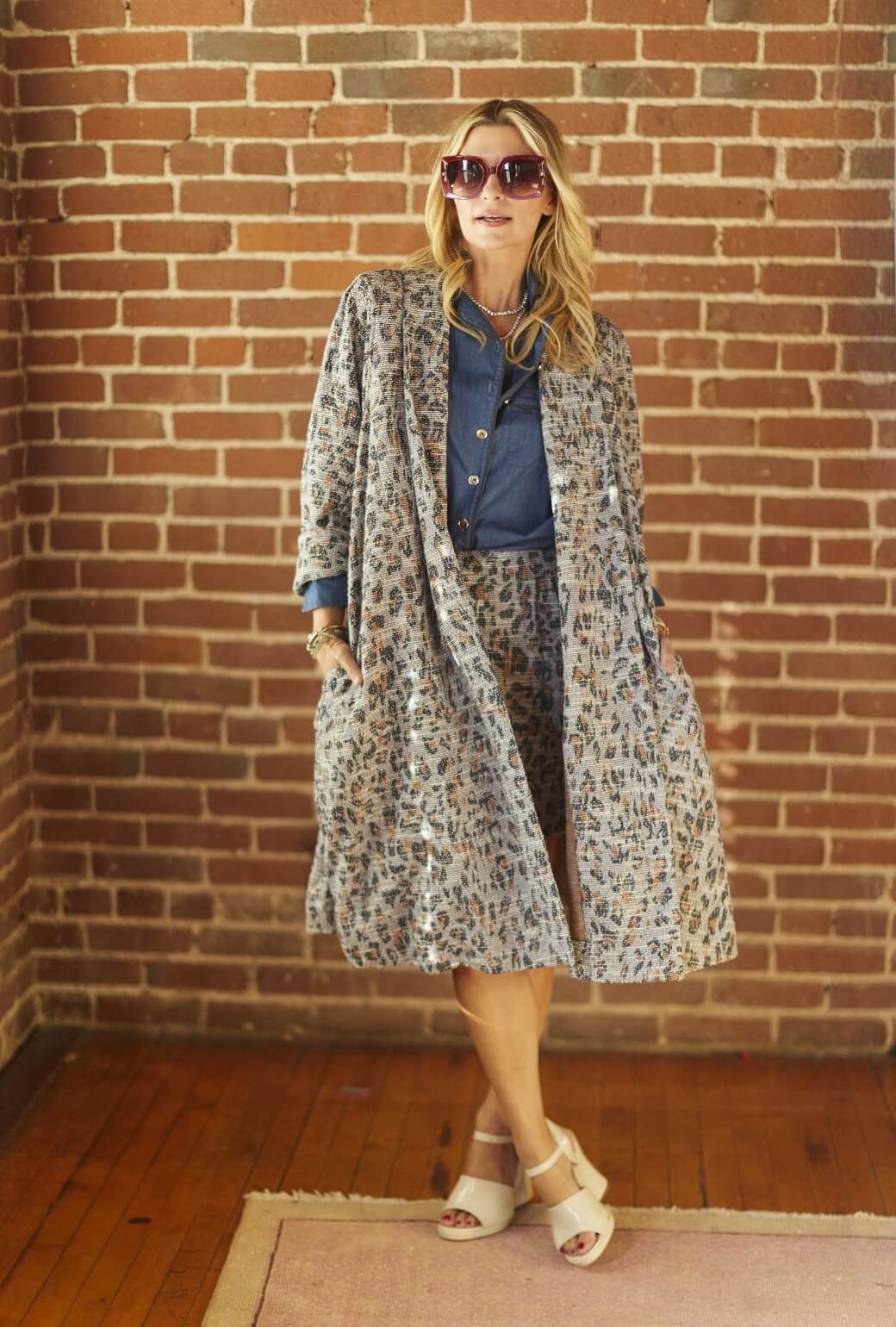 Belted Swing Coat - Navy Cheetah