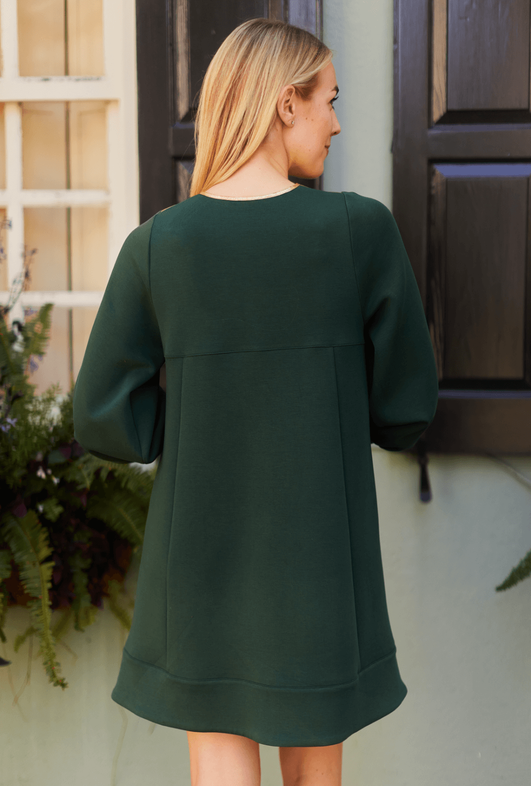 Bib Front A-line Dress - Emerald & Gold