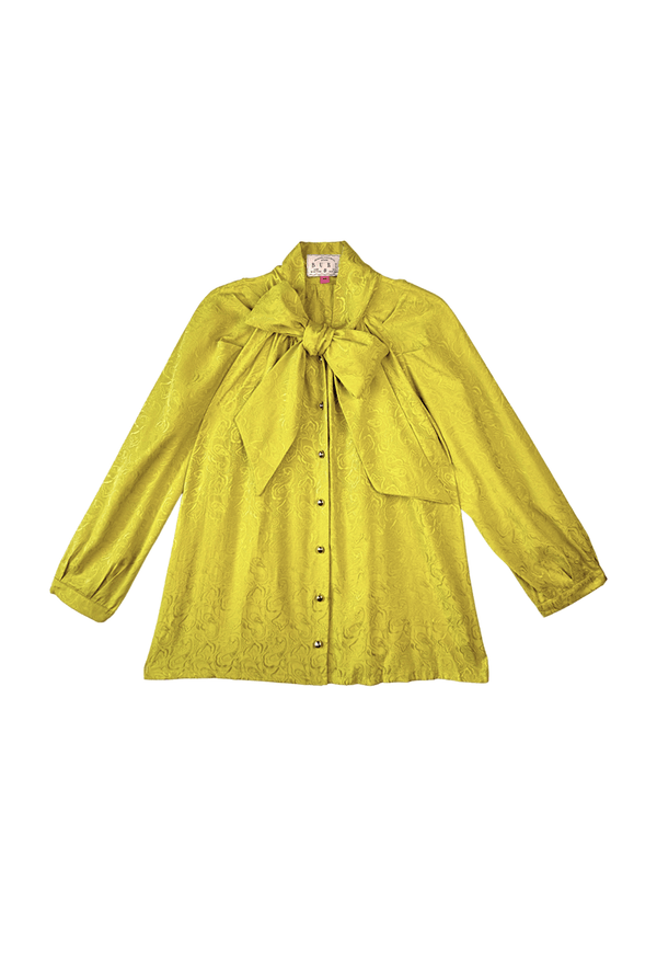 Buru x Megan Stokes Big Bow Blouse - Chartreuse Paisley