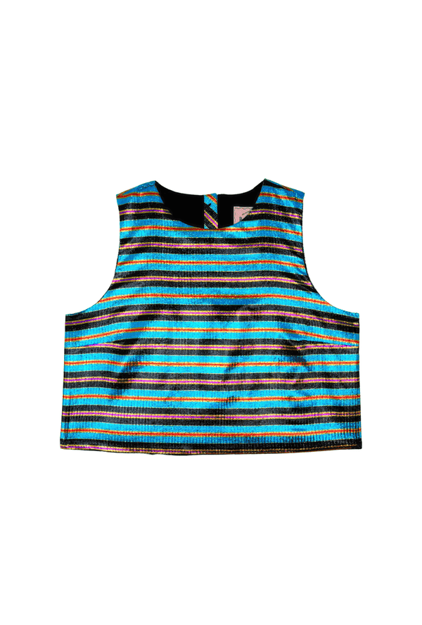 Birthday Audrey Top - Electric Blue Stripe Lame