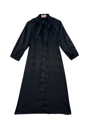 Bow Housecoat - Black Floral Jacquard