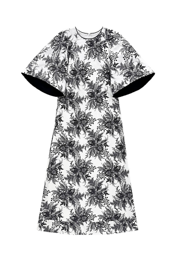 Buru x Kristin Kennedy Bell Sleeve Astor Dress - B&W Botanical