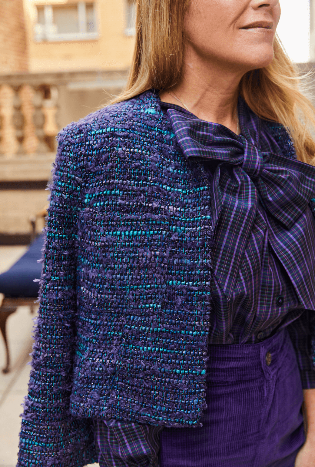 Buru x Tori Mellott Cardigan Blazer - Purple Silk Tweed