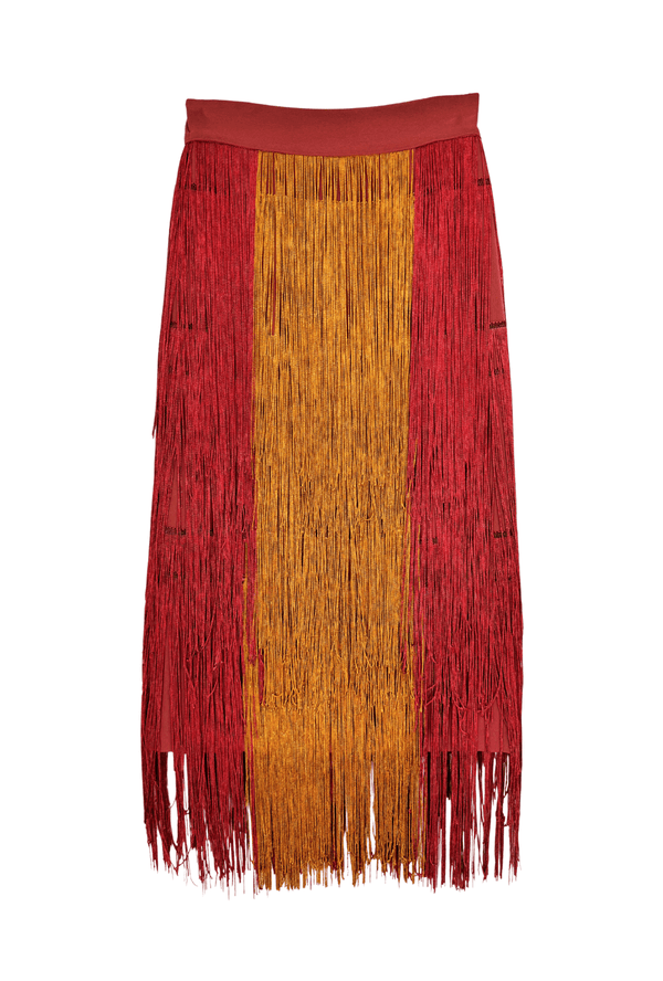 Color Block Fringe Skirt- Rust