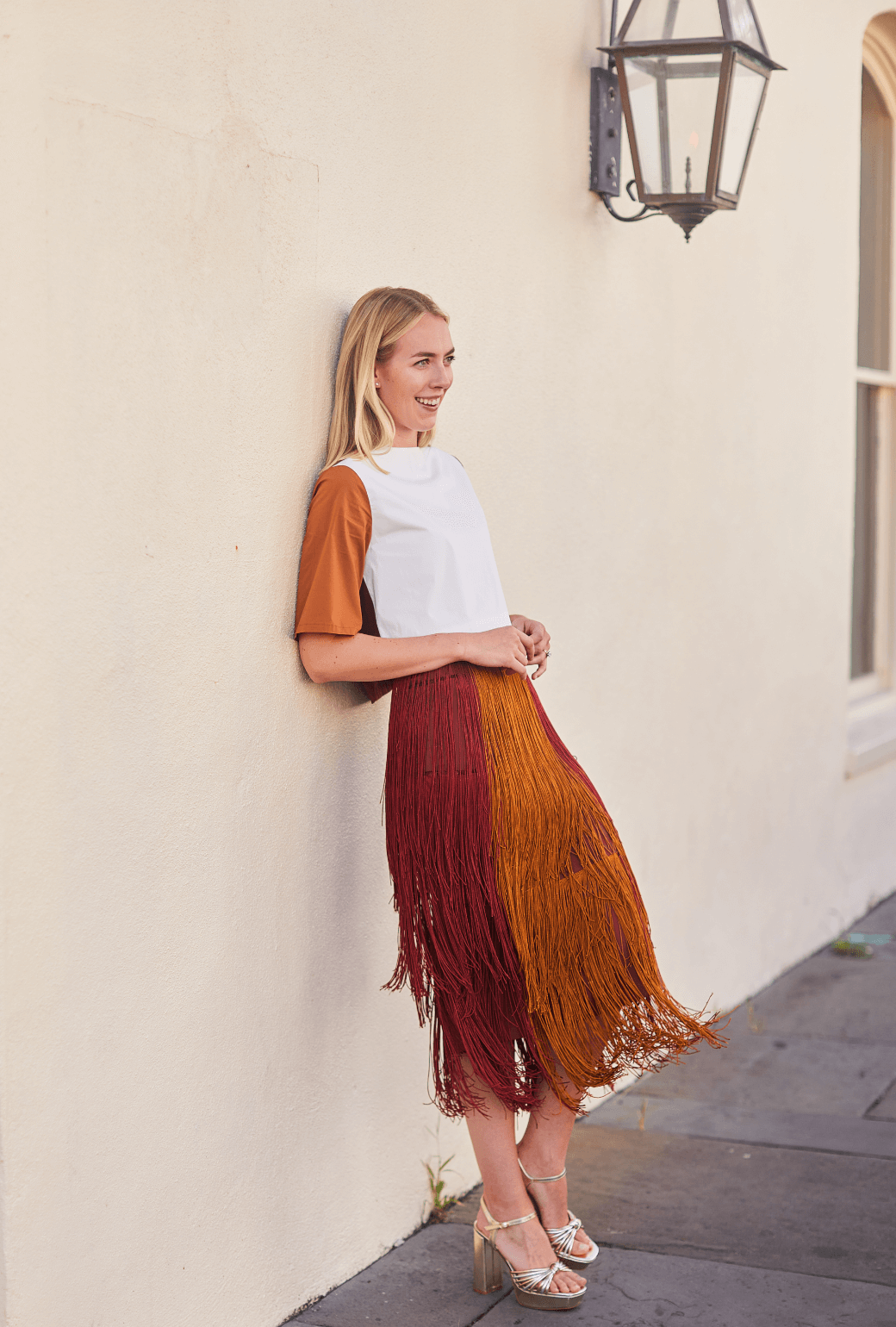 Color Block Fringe Skirt- Rust