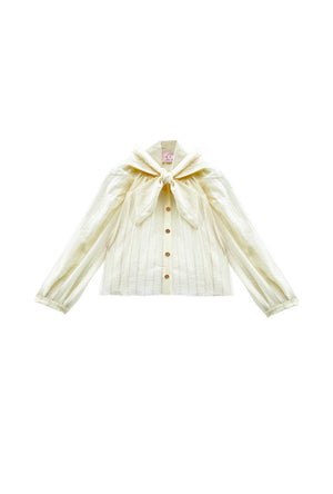 Cropped Big Bow Blouse - Sheer Ivory