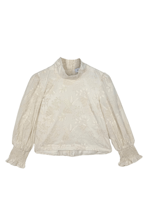 Cropped Long Sleeve Mod Top - Ivory Embroidery