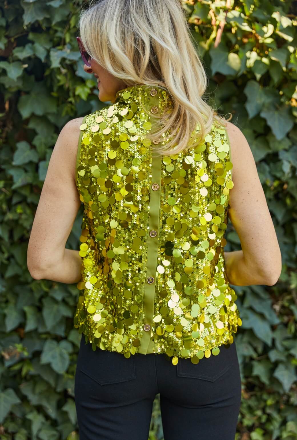 Cropped Mod Top - Chartreuse Disco Sequin