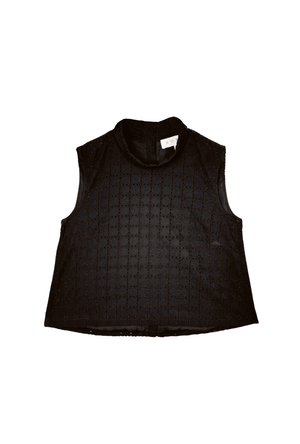 Cropped Sleeveless Mod Top - Black Eyelet