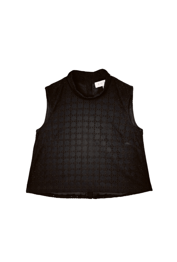 Cropped Sleeveless Mod Top - Black Eyelet