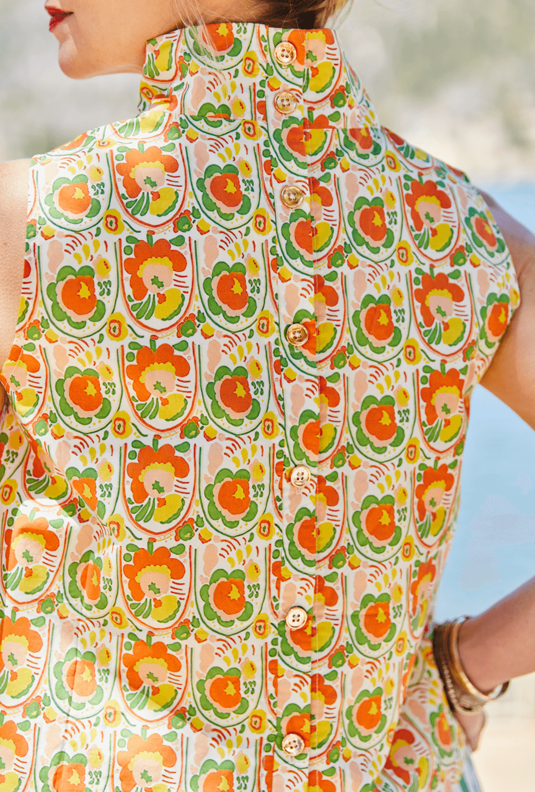 Cropped Sleeveless Mod Top - Tangerine Floral