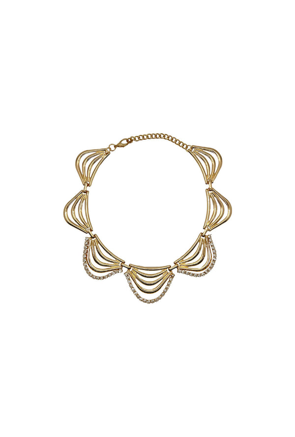 Deco Rhinestone Necklace - Gold