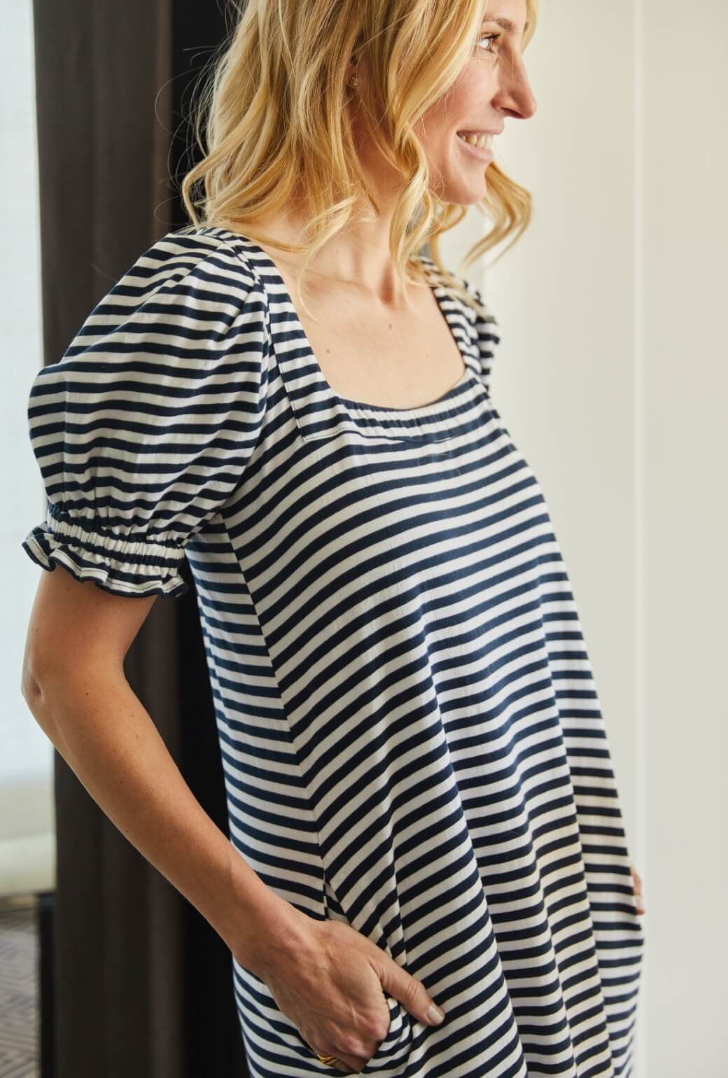 Buru x Kristin Kennedy Hampton Dress - Navy & White Stripe Knit