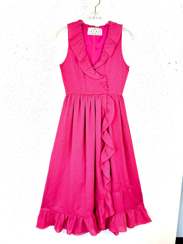 SAMPLE - Sleeveless V Flowy Dress- Pink & Black Polka Dot