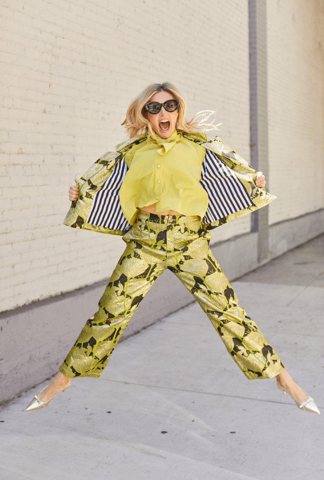 Le Culottes Full Length - Chartreuse and Black Brocade