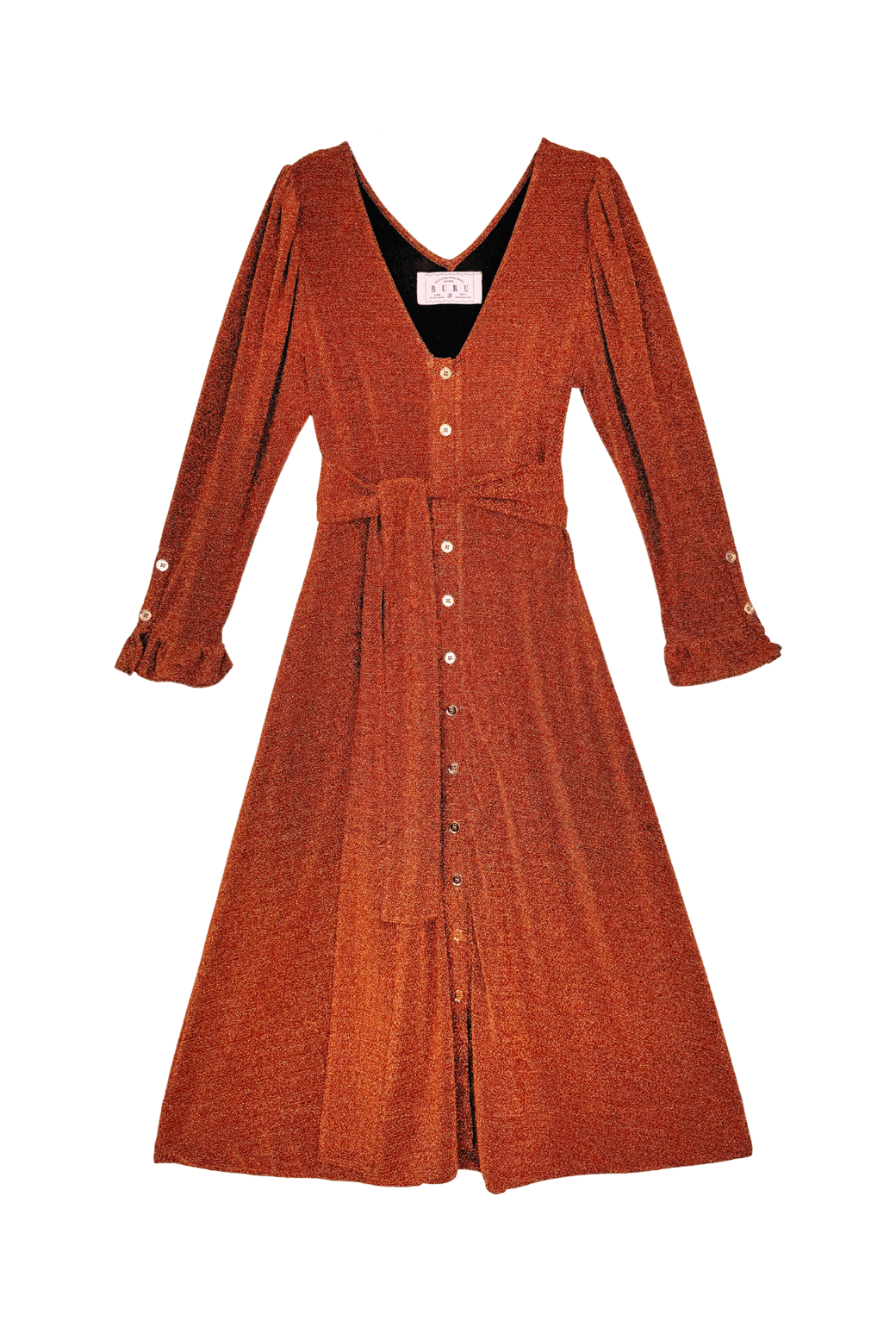 Long Sleeve Day Gown - MIDI - Rust Shimmer