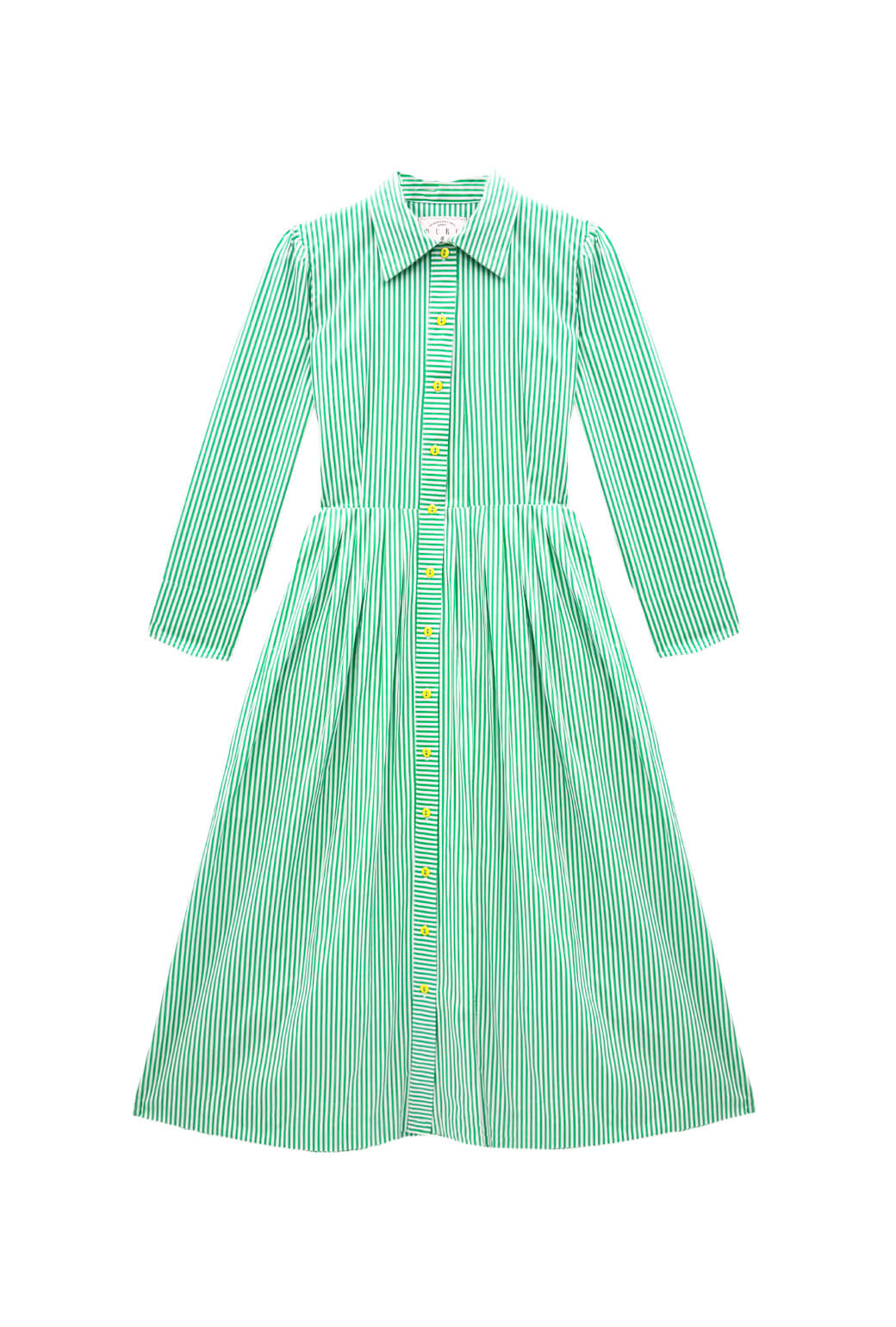 Long Sleeve Placket Front Shirtdress-Green Stripe