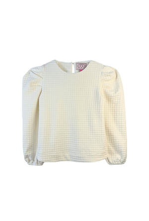 Buru x Megan Stokes Long Sleeve Puff Sleeve Top - Ivory Knit Tweed