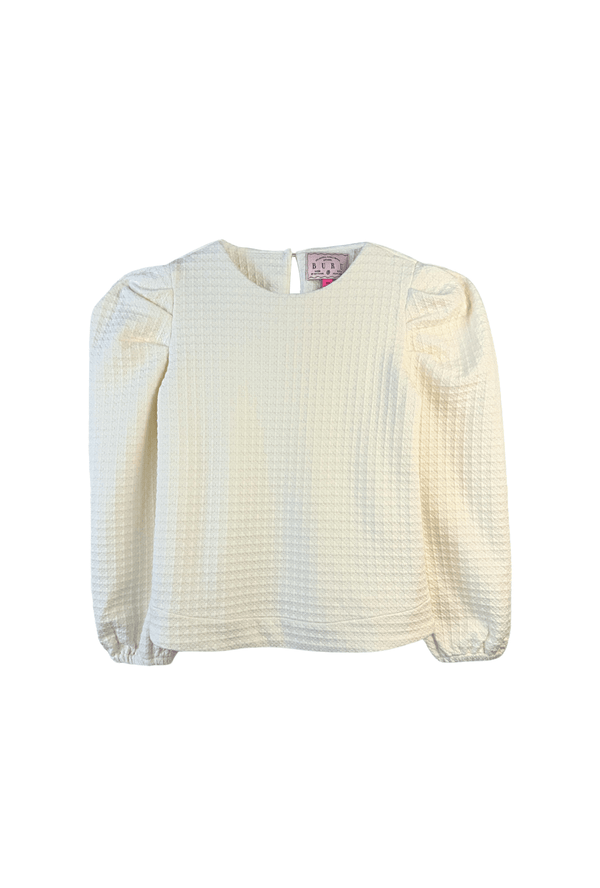 Buru x Megan Stokes Long Sleeve Puff Sleeve Top - Ivory Knit Tweed