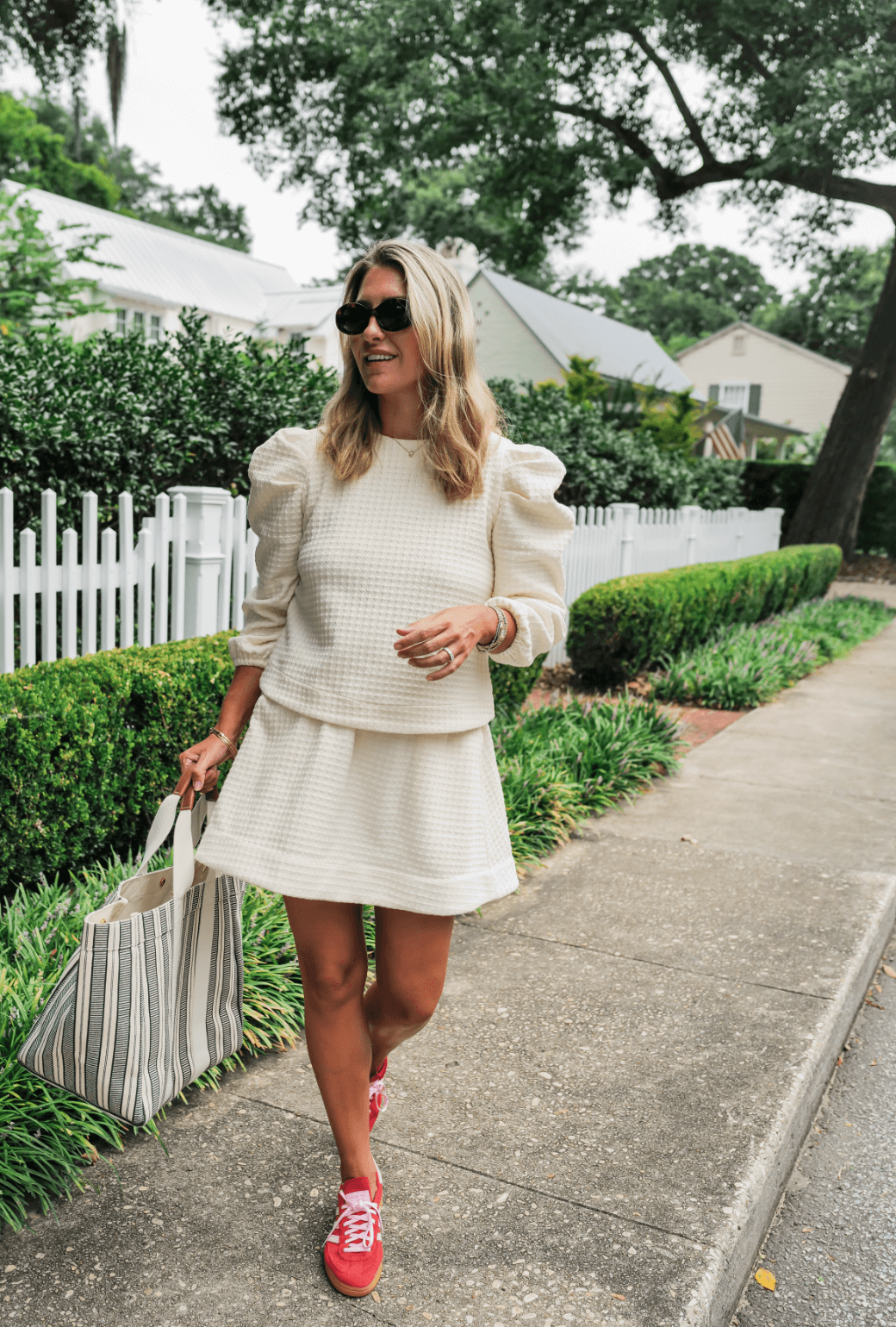 Buru x Megan Stokes Long Sleeve Puff Sleeve Top - Ivory Knit Tweed