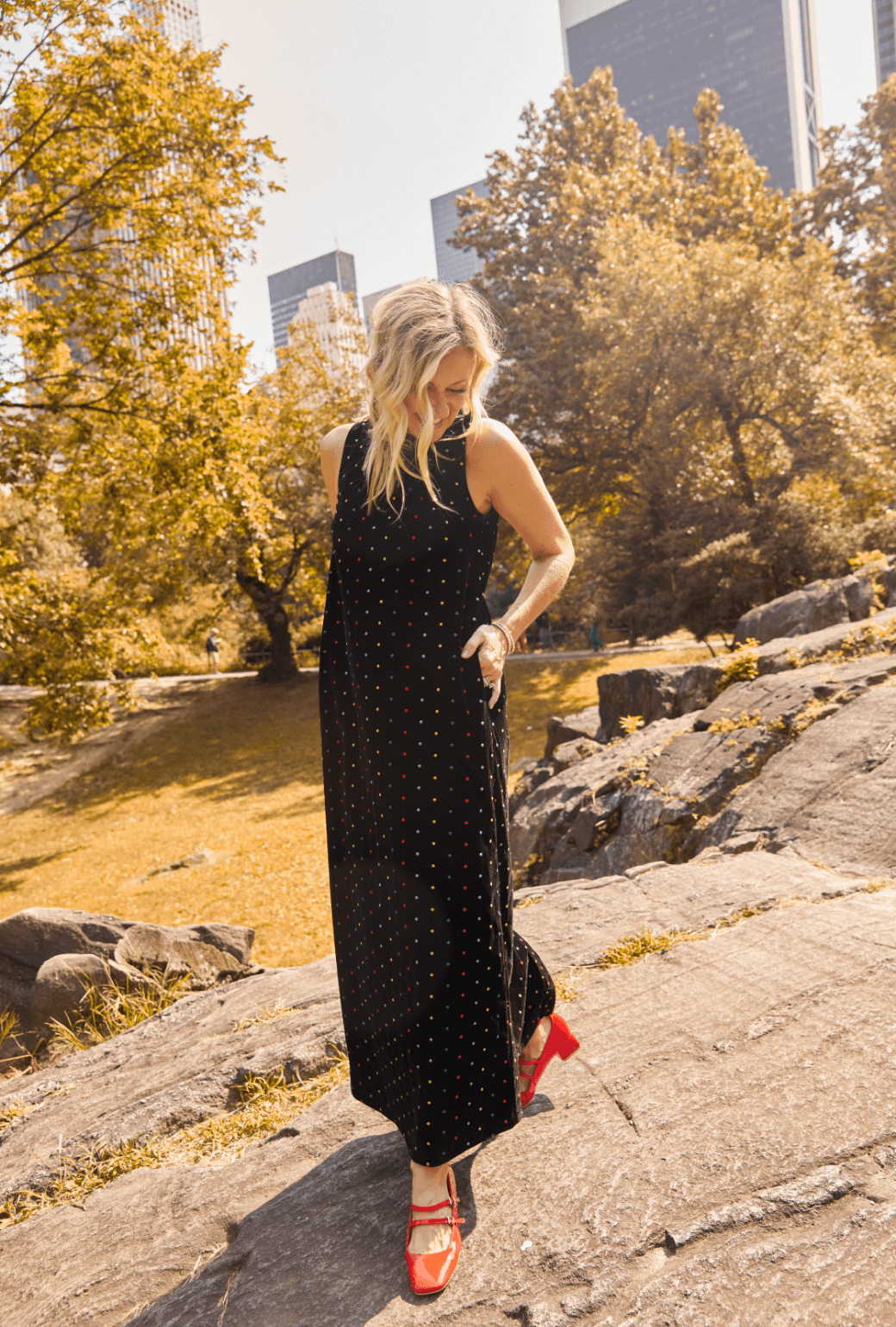 Maxi Mod Dress - Embroidered Dot Black Velvet