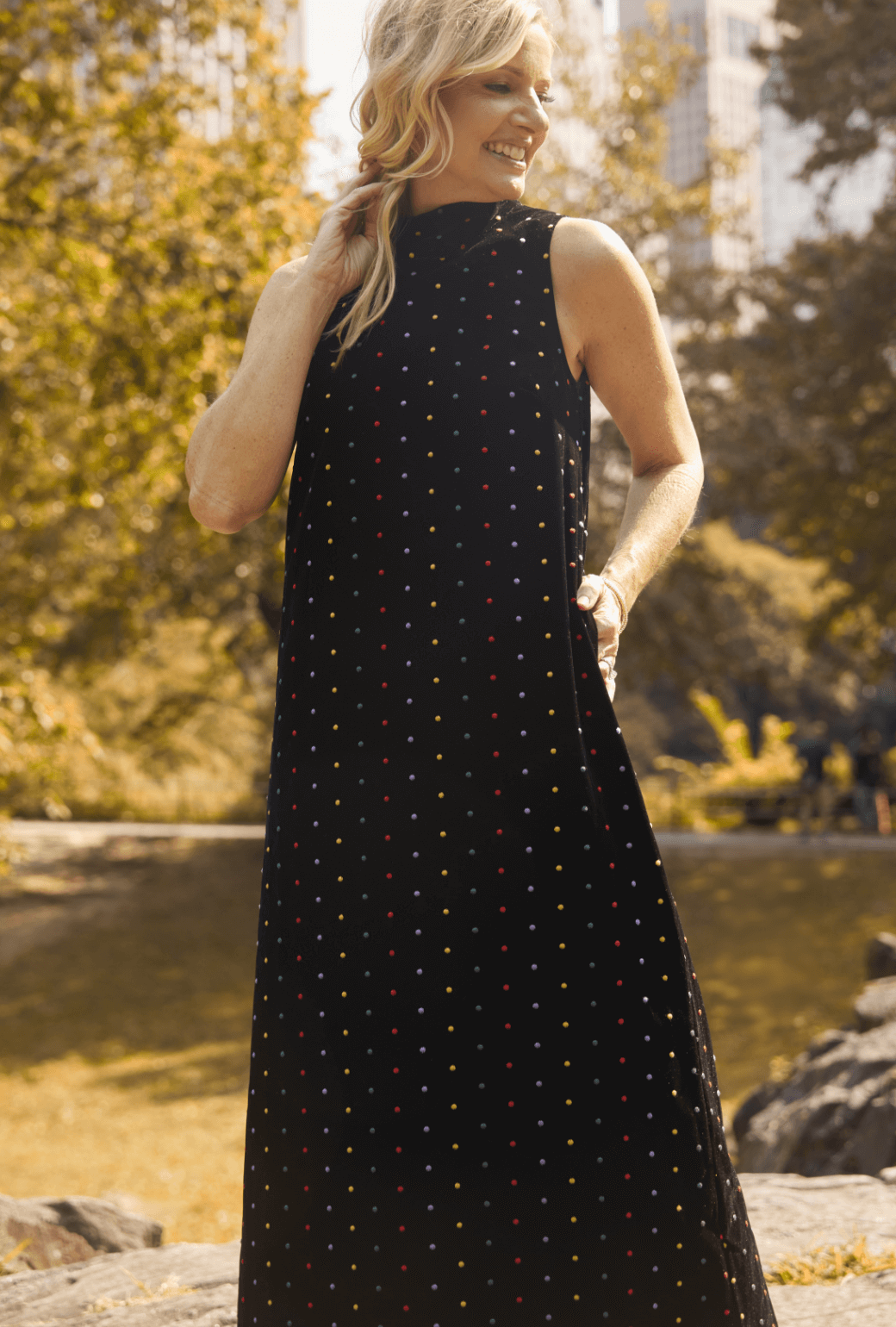 Maxi Mod Dress - Embroidered Dot Black Velvet