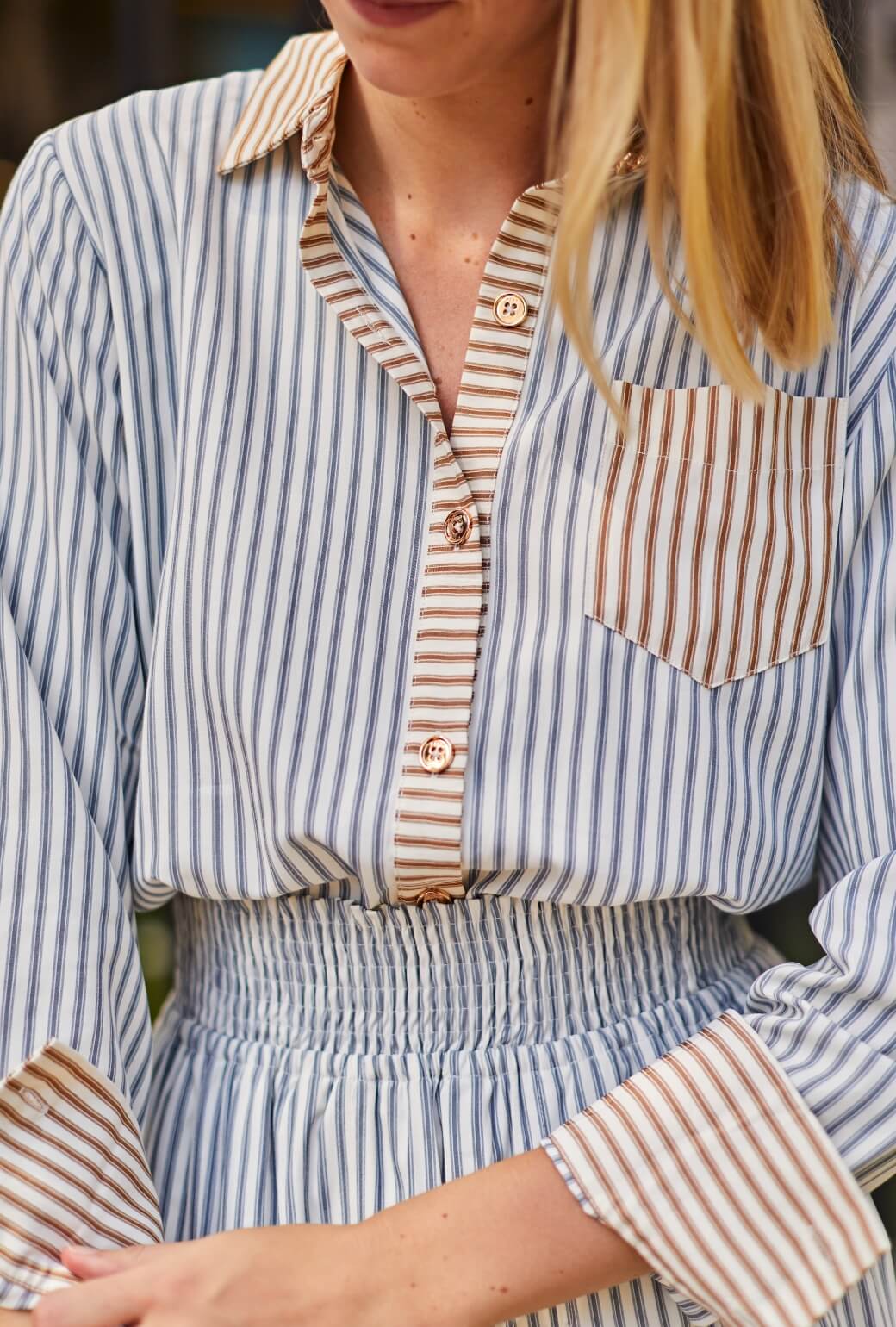 Mel Button Down Shirt - Deep Sea Stripe