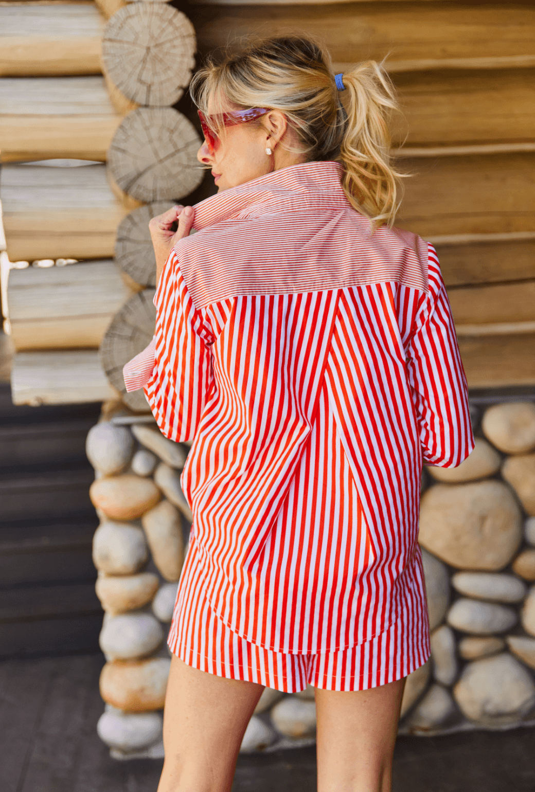 Mel Mixed Button Down Shirt - Tangerine Stripe