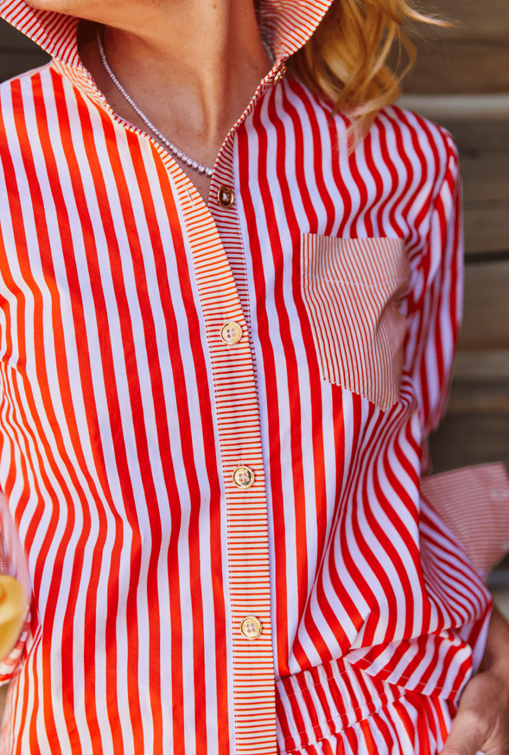 Mel Mixed Button Down Shirt - Tangerine Stripe