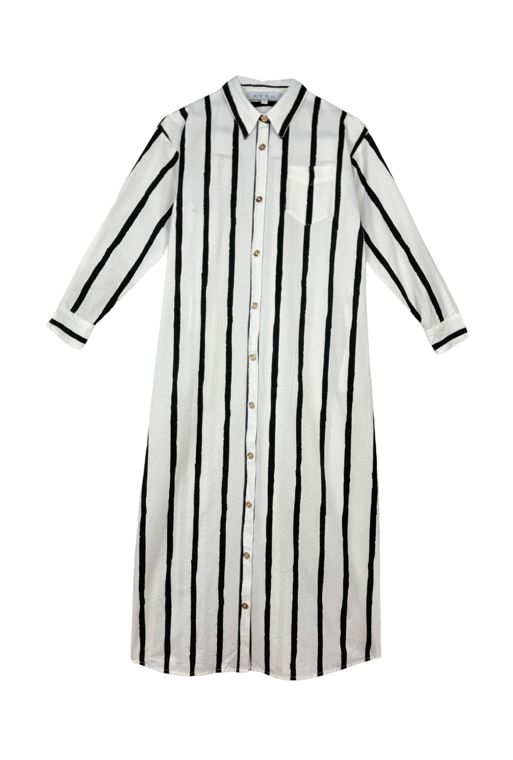 Midi Boyfriend Shirtdress - Black and White Painter Stripe