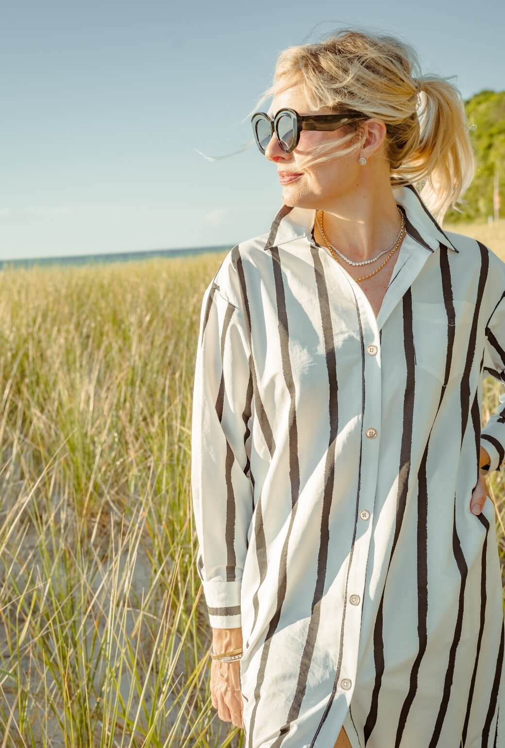 Midi Boyfriend Shirtdress - Black and White Painter Stripe