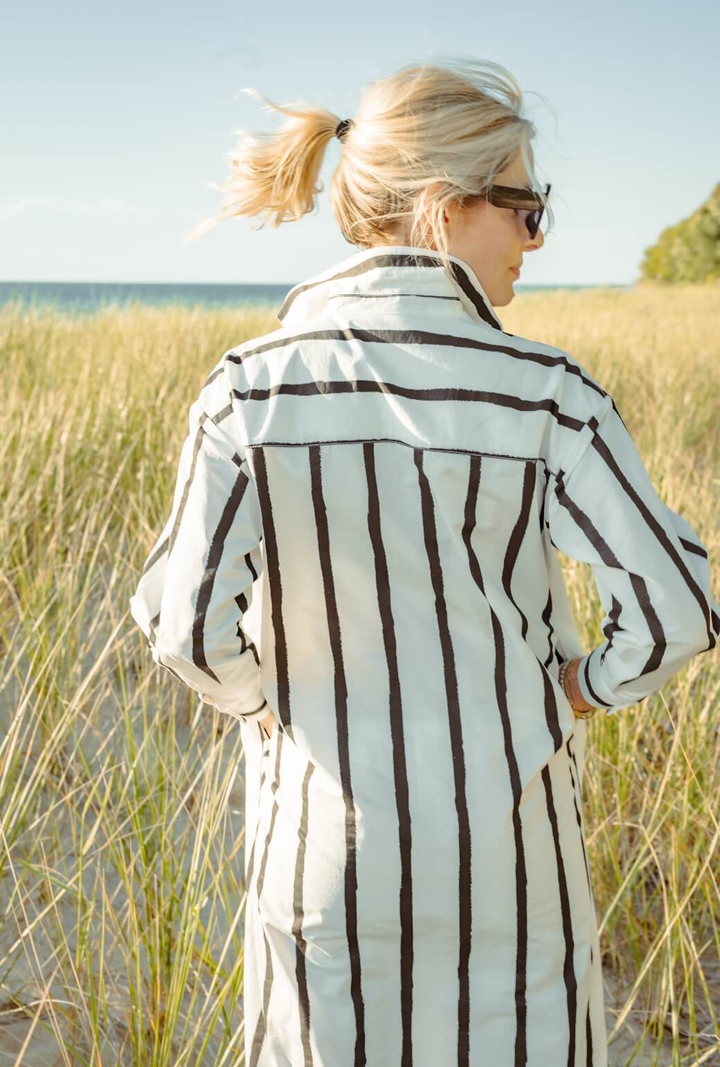 Midi Boyfriend Shirtdress - Black and White Painter Stripe