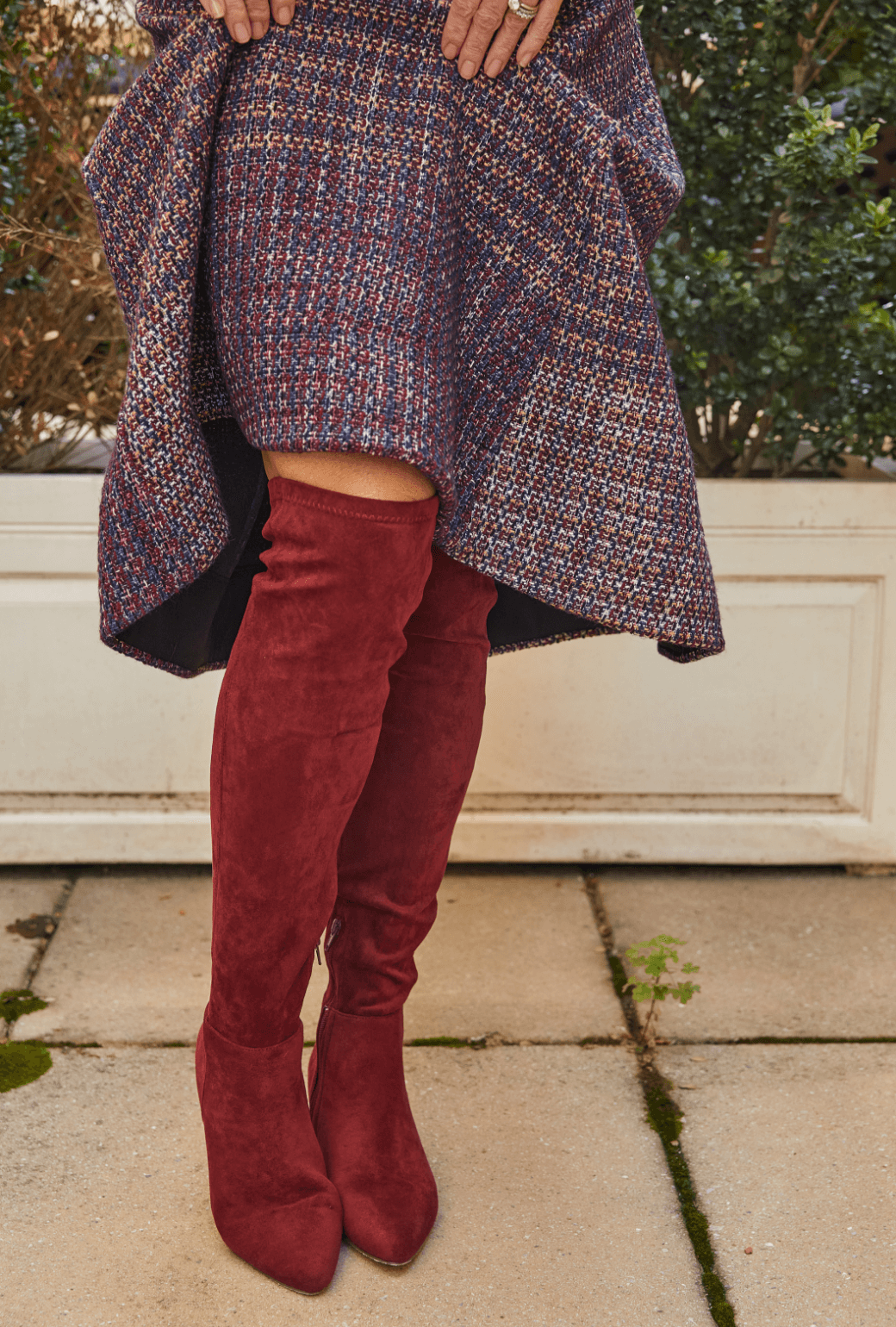 Over the Knee Faux Suede Boot - Cranberry