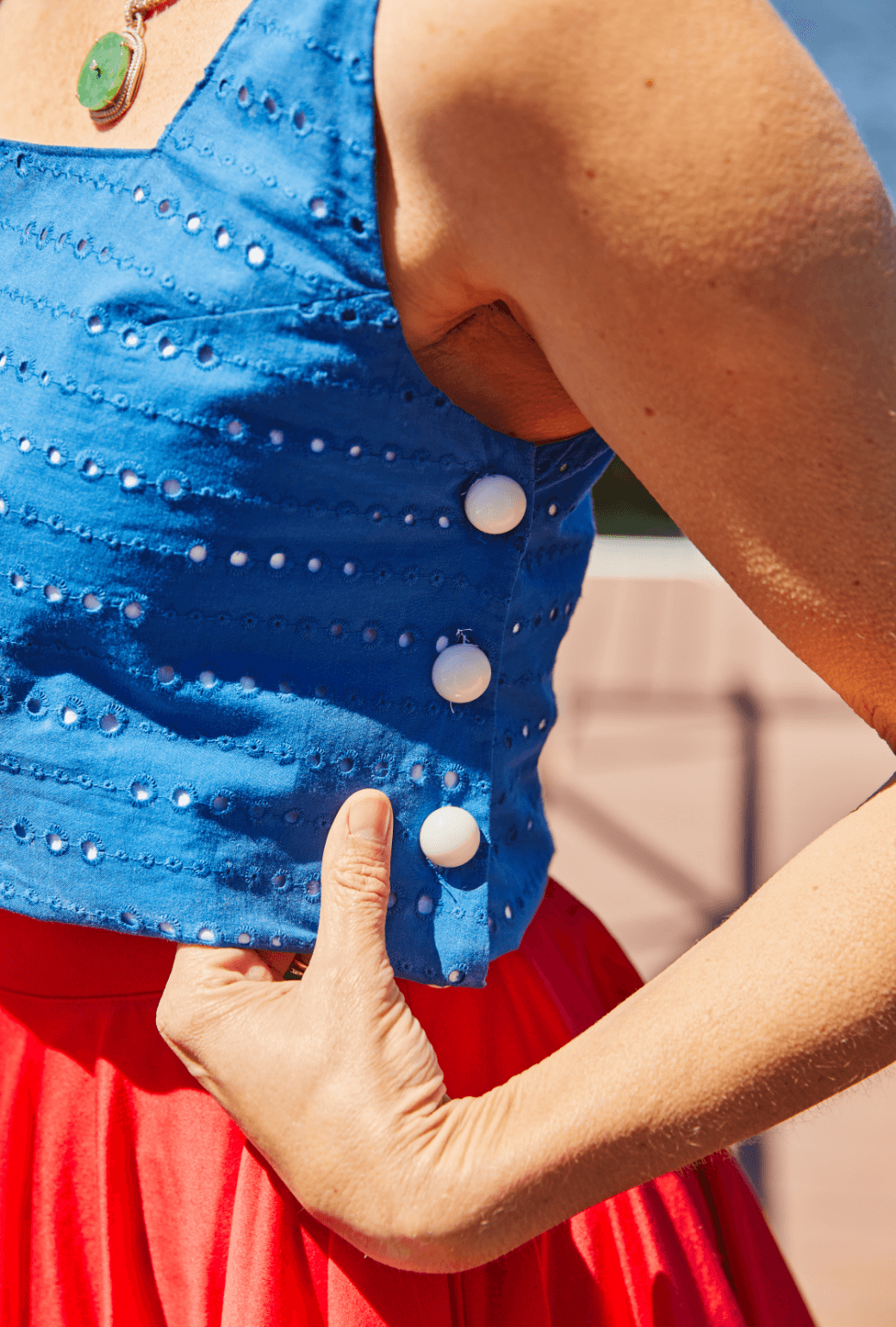 Paulina Top - Blue Eyelet