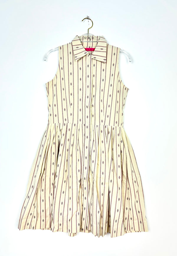 SAMPLE - Sleeveless Placket Front MINI Shirtdress - Ivory Embroidery Stripe