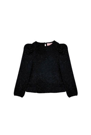 Puff Sleeve Pullover - Black Shimmer Knit