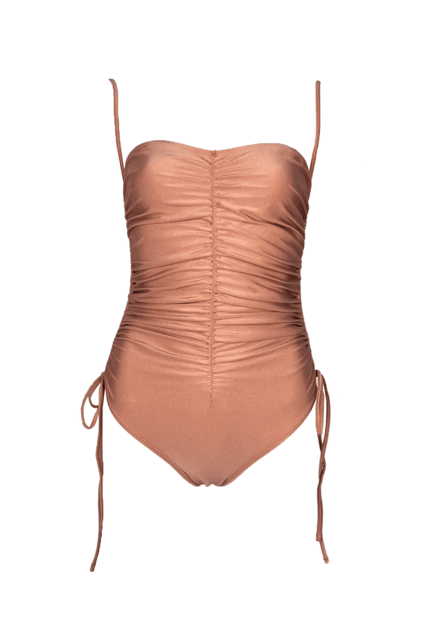 Ruched Convertible One Piece Suit - Rose Gold