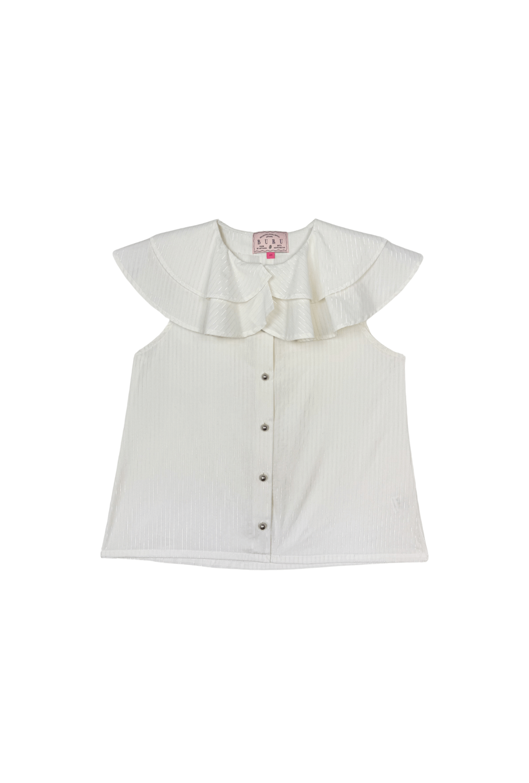 Buru x Tori Mellott Ruffle Blouse - Ivory Shimmer Stripe