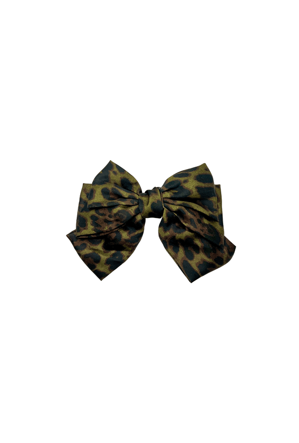 Satin Leopard Bow- Olive