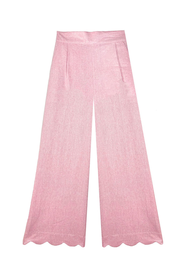 Buru x PBL Scallop Trousers - Pink Shimmer Linen