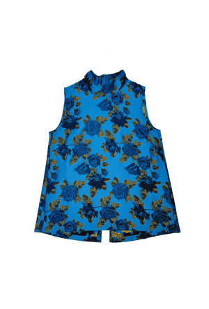 Sleeveless Mod Top - Blue Rose Jacquard