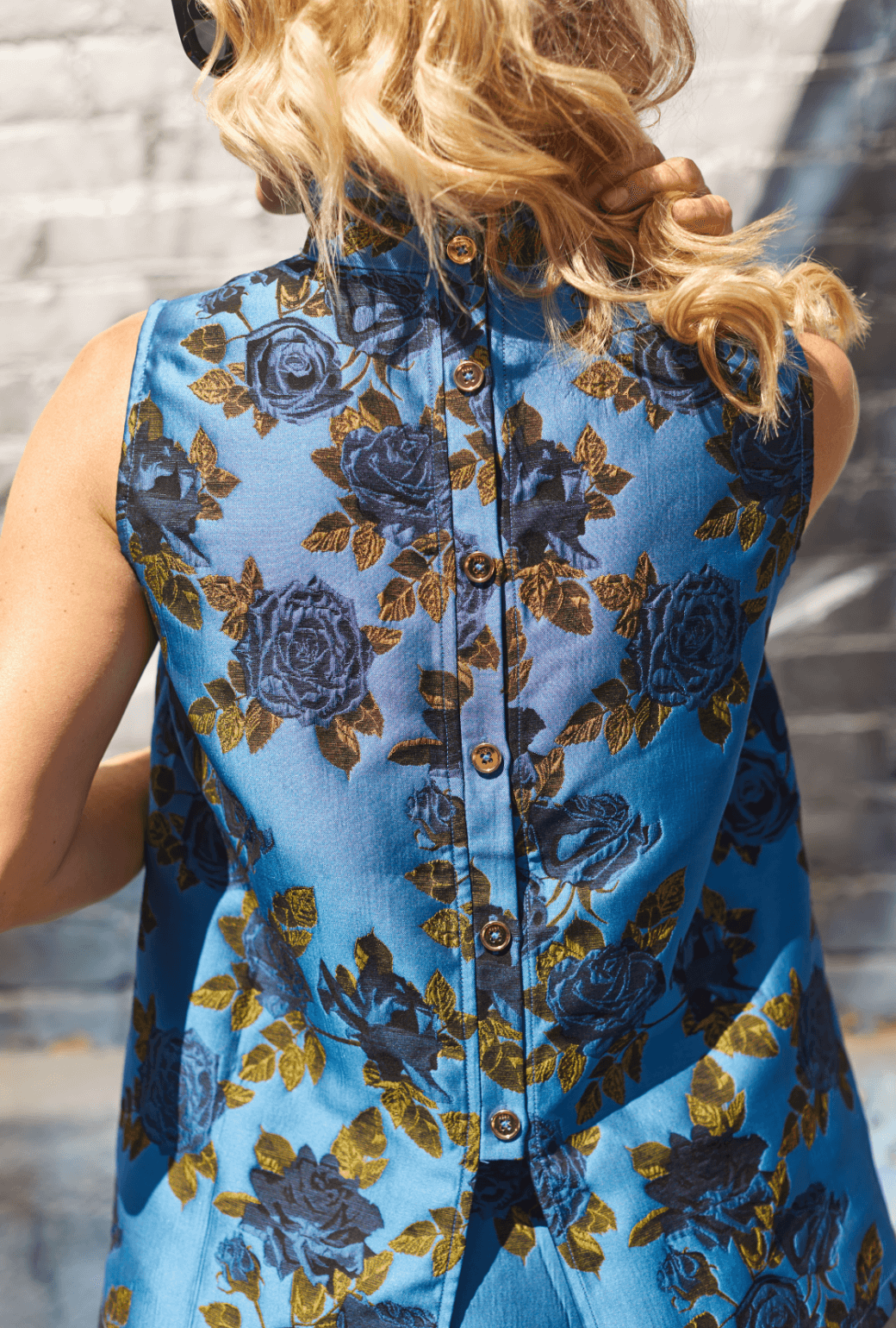 Sleeveless Mod Top - Blue Rose Jacquard