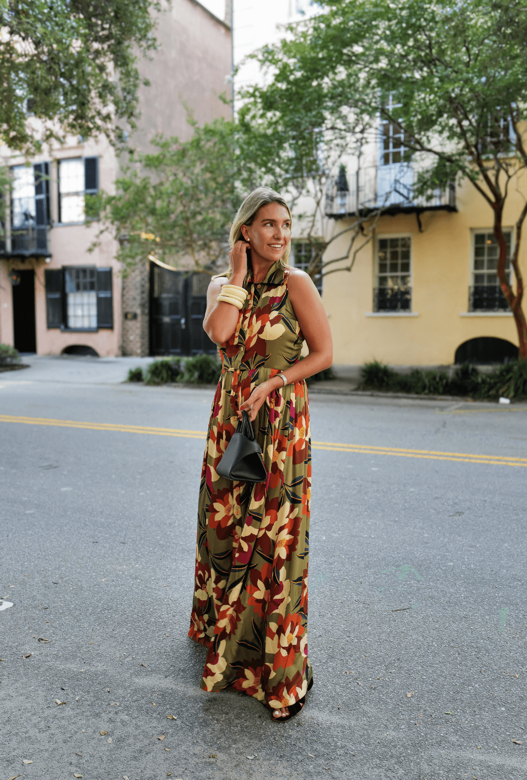 Buru x Megan Stokes Sleeveless Shirtdress - Olive Floral